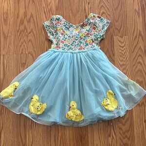 Mini Boden Light Blue Tulle Dress with Yellow Chuck Appliques